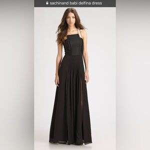 Sachin + Babi Black Pleated Bustier Prom Gown